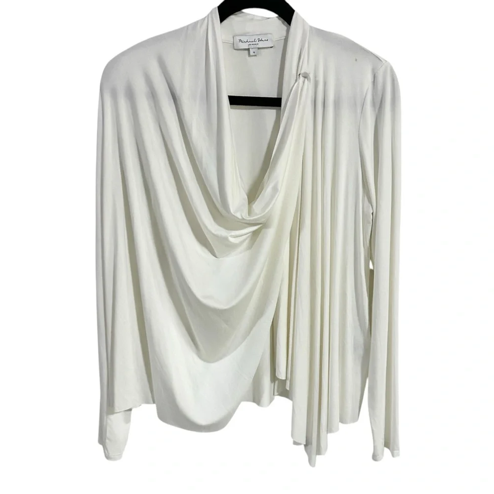 Michael Stars Vanessa White Eco Luxe Jersey Waterfall Draped Cardigan Size Small - Picture 2 of 8